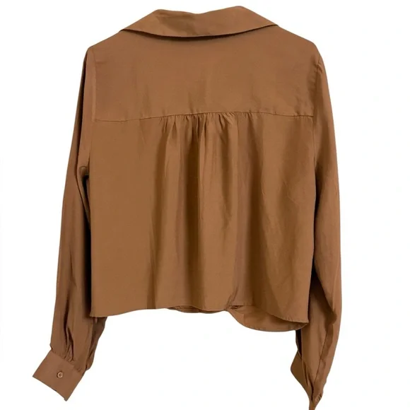 Banana Republic Factory Brown Wrap Blouse Crop Top Size L - Picture 4 of 5